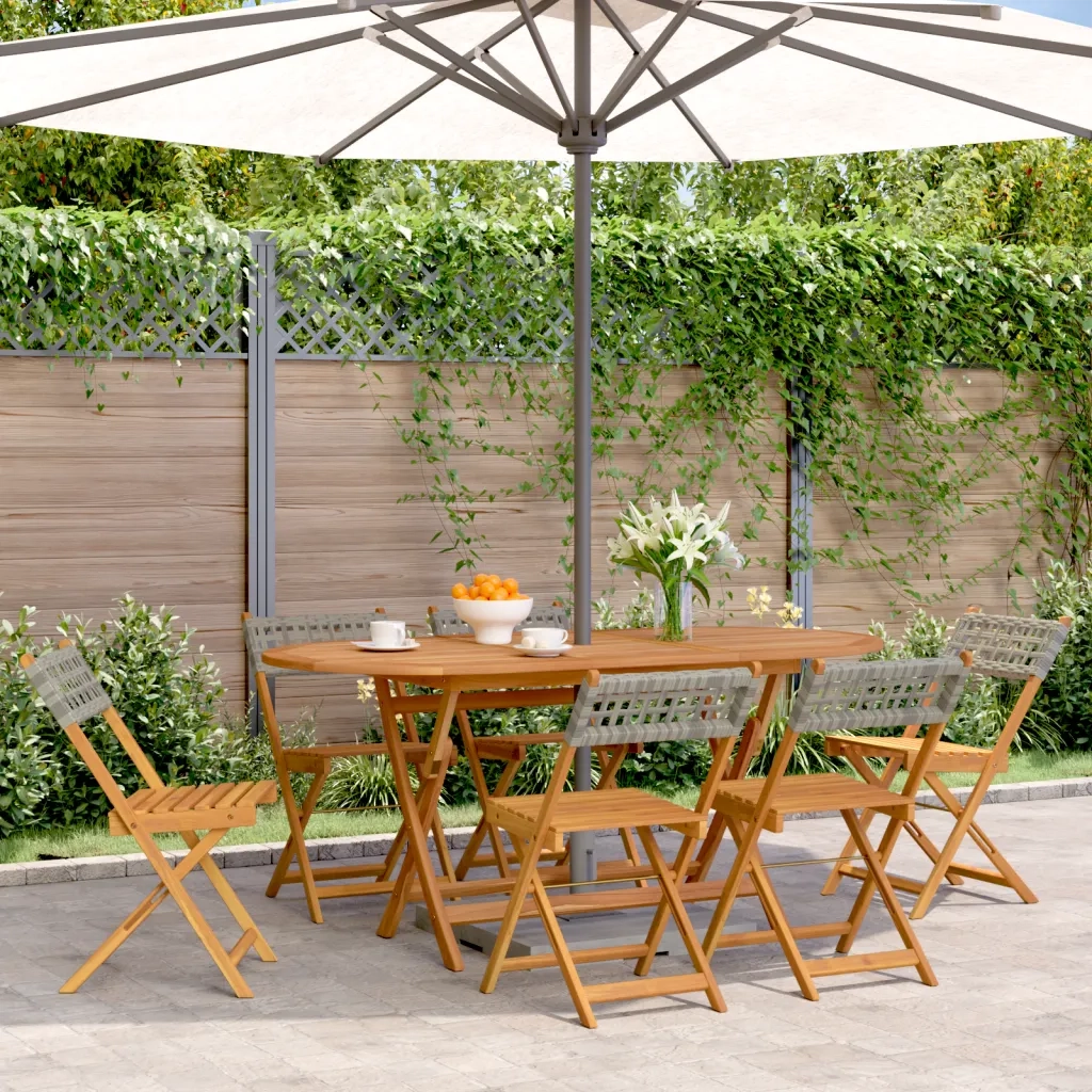 Sedie Giardino Pieghevoli 6pz Grigie Polyrattan Legno Massello 3214596