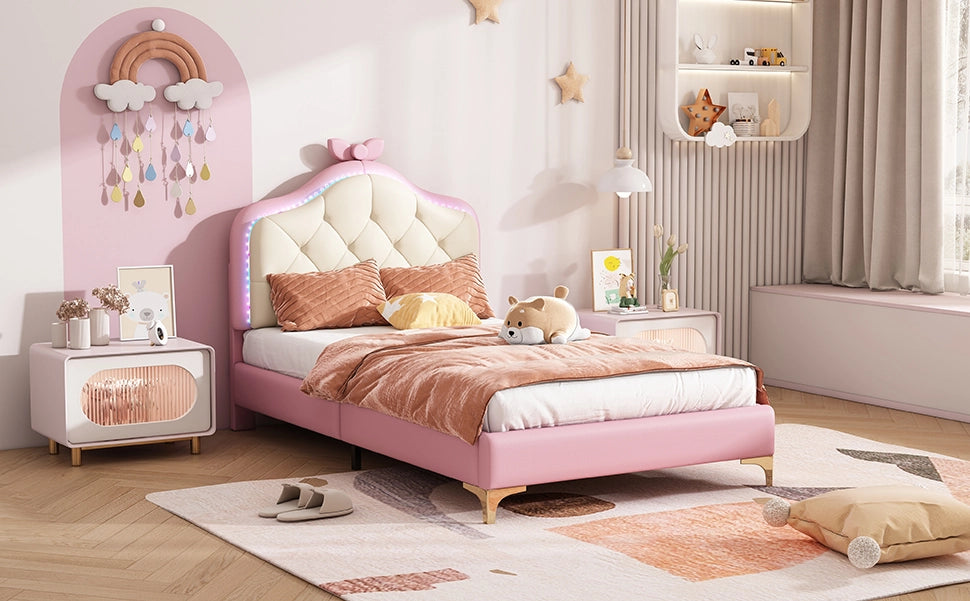 letto imbottito pu rosa bianco 90x200 cm