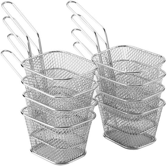 Set di 8 Mini Frittole in Acciaio Inossidabile - Ideale per Patatine, Gamberi e Anelli di Cipolle - Filtri Alimentari Pratici per Patatine Fritte
