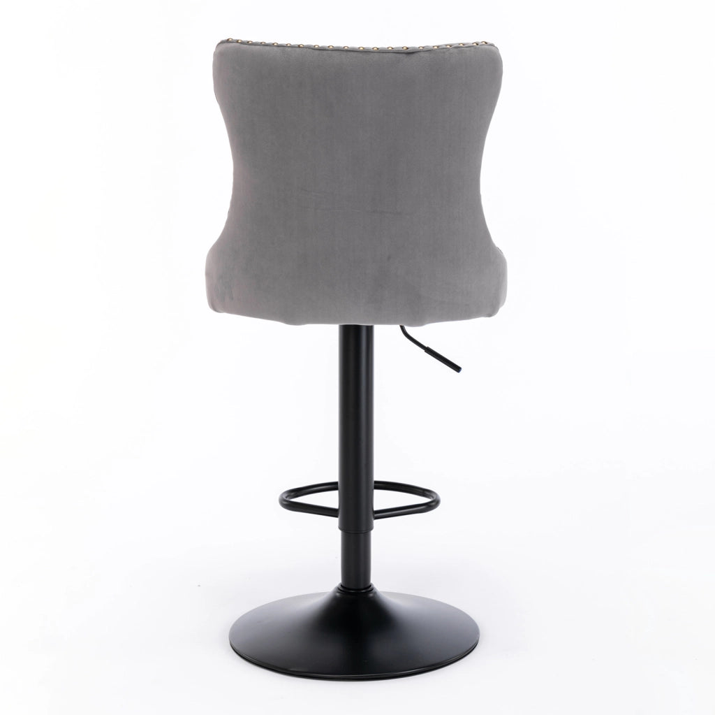 Sgabello da bar girevole in velluto con altezza regolabile, schienale ergonomico e base cromata stabile, grigio