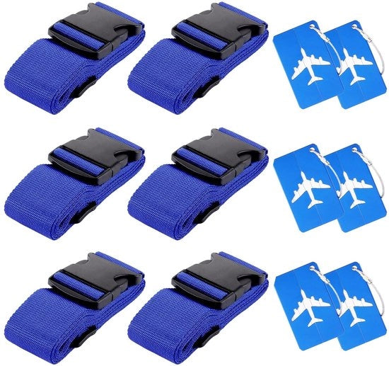 Set di Etichette per Bagaglio da 6 pezzi - Cintura per Bagaglio Adattabile - Cinturoni per Bagaglio Duraturi - Cinturone per Bagaglio Lungo - Sicurezza del Bagaglio - Materiale Nylon