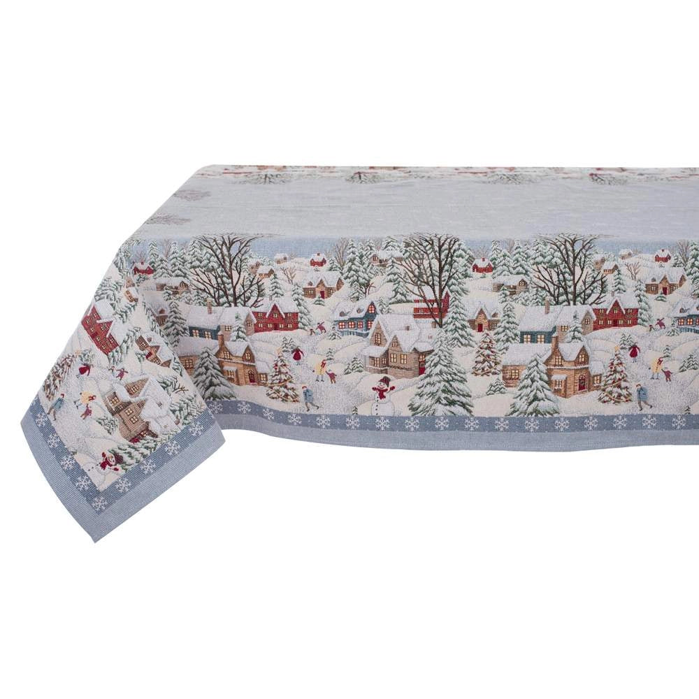 Tovaglia Copritavolo Natalizia in Gobelin Borgo Alpino Blanc Mariclò 140x200