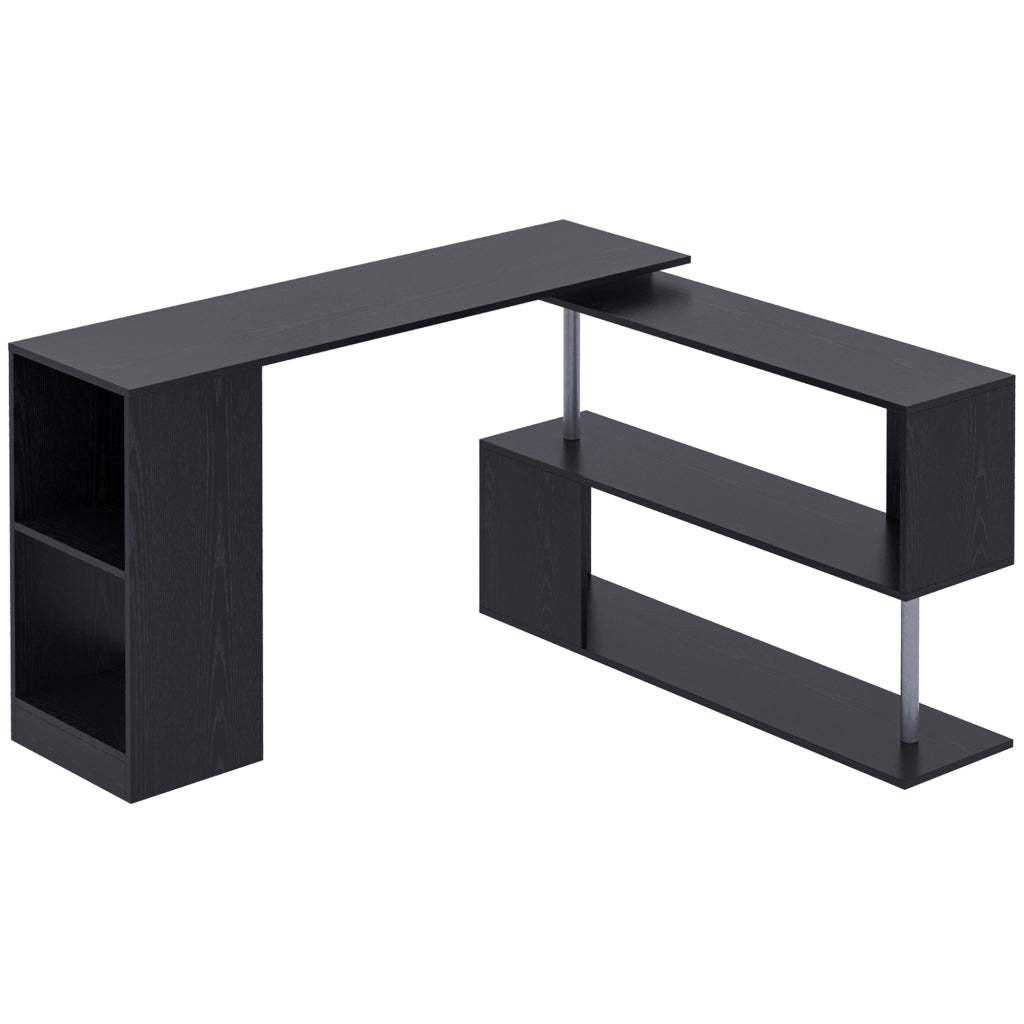 Scrivania Angolare Moderna Salvaspazio in Legno con Ripiani ¨C Minimal ¨C 140x120x78 cm Nero