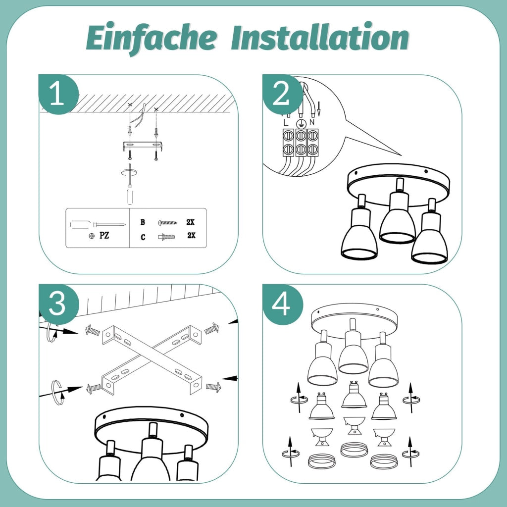 ZMH Faretto da soffitto bianchi 3 luci GU10 metallo orientabili moderni per camera letto sala pranzo senza lampadina