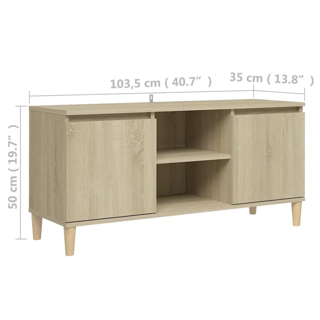 Mobile TV con Gambe in Legno Rovere Sonoma 103,5x30x50 cm 805962