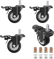 4 x ruote per mobili con freno, M10 x 25 mm ruote inclinabili per mobili, ruote pesanti, nero, carico massimo 280 kg, ruote inclinabili con freno, 360° girevoli, per mobili, carri, attrezzature industriali