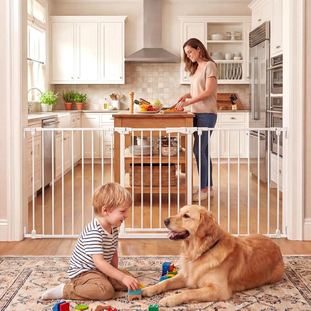 198 cm Cancelletto a 3 Pannelli per Cani, Recinzione Pieghevole in Metallo con Doppia Chiusura, Apertura Bidirezionale Cancello per Bambini e Animali, Ideale per Scala e Camino (Bianco)