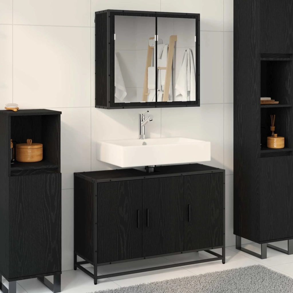 Set di mobili per il bagno 2 pcs Rovere Nero Legno multistrato