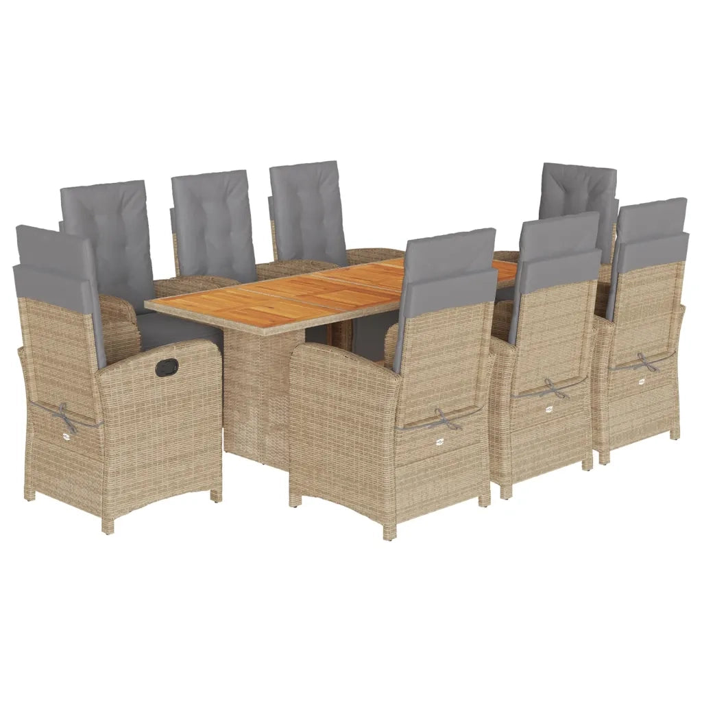 Set da Pranzo da Giardino 9 pz con Cuscini Beige in Polyrattan 3212511