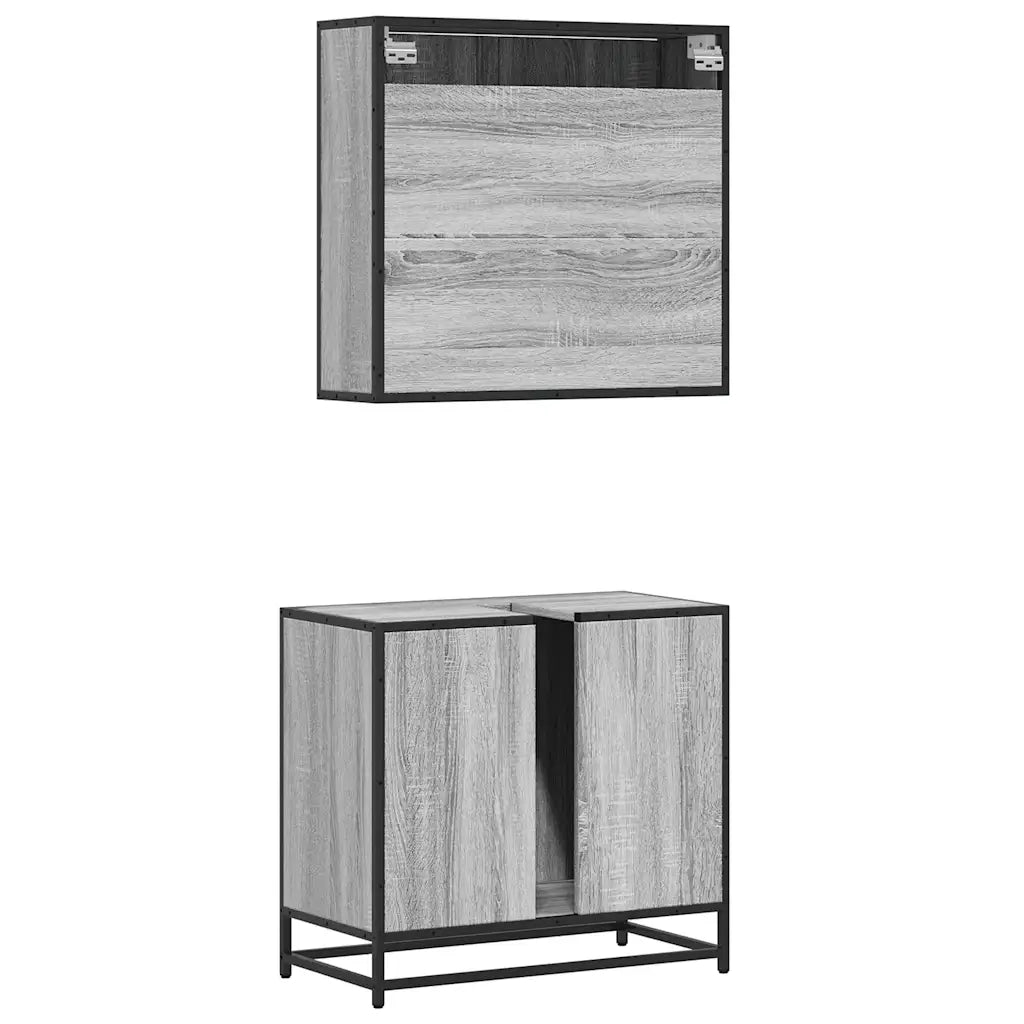 Set Mobili da Bagno 2 pz Grigio Sonoma in Legno Multistrato