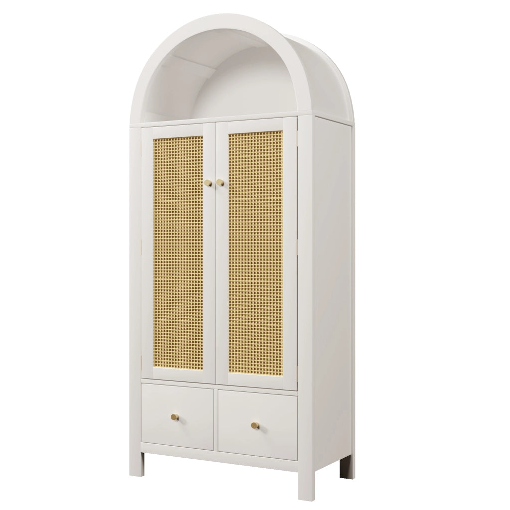 Armadio guardaroba in legno bianco 78x45x181 cm con 2 ante, 2 cassetti, vano aperto e asta appendiabiti