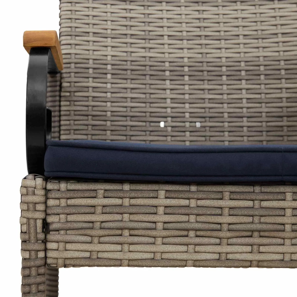 Sedie da giardino 2 pcs Grigio e Blu Navy Polyrattan e acacia