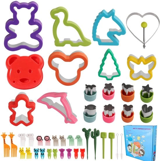 Set di stampi a forma di biscotto in acciaio inossidabile per bambini, stampi a forma di pane, stampi a forma di sandwich, stampi a forma di verdura e frutta (44 pezzi)