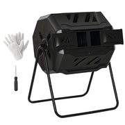 Compostiera da Giardino 2 Sezioni ¨C Zephmum ¨C Nero Acciaio PP 160L 71x65x96 cm