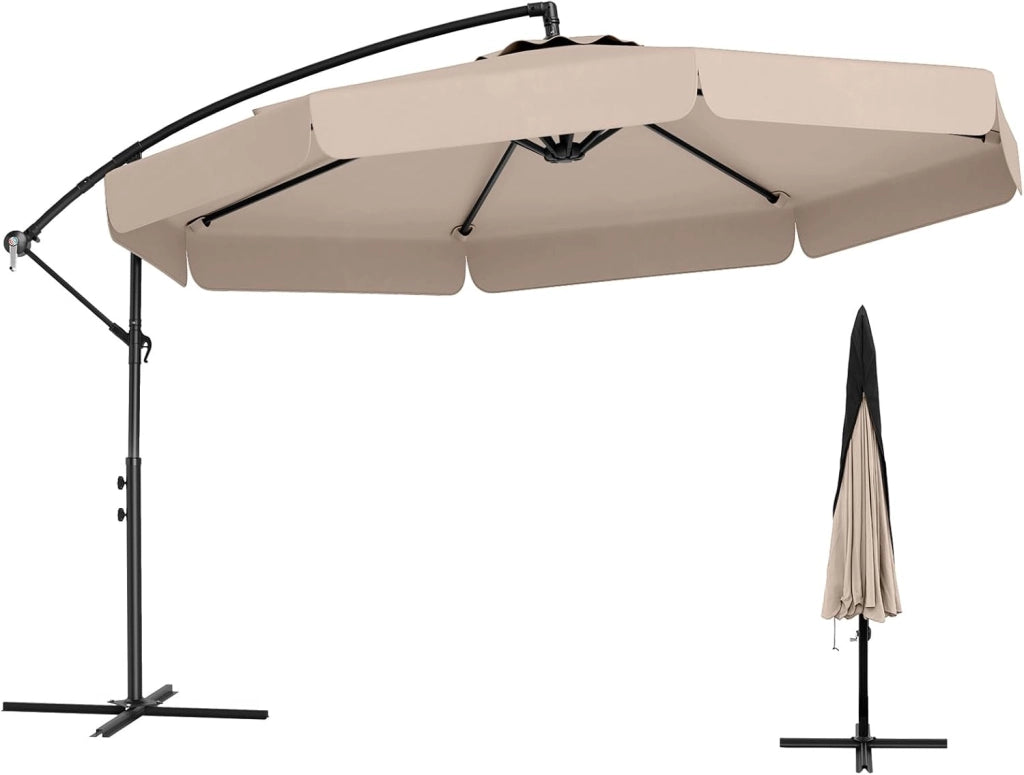 Ombrellone da Giardino 290 cm a Braccio | Inclinazione Regolabile, Manovella, 8 Stecche, Telo Solare, Copertura Inclusa (Beige, Non Base)