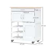 Carrello Cucina con Portabottiglie, 3 Ante, 4 Ruote e Cassetto, Mobiletto Cucina Salvaspazio per Microonde e Spezie in Legno, 67x37x87 cm, Bianco e Rovere