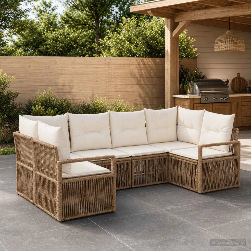 Set Divano da Giardino 6 pz 6-Numero di posti Beige polyrattan 3435810