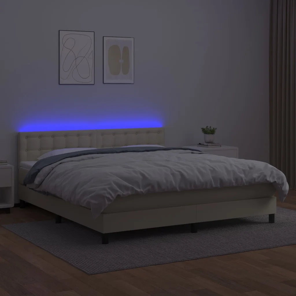 Giroletto a Molle con Materasso e LED Crema 180x200 cm 3134239