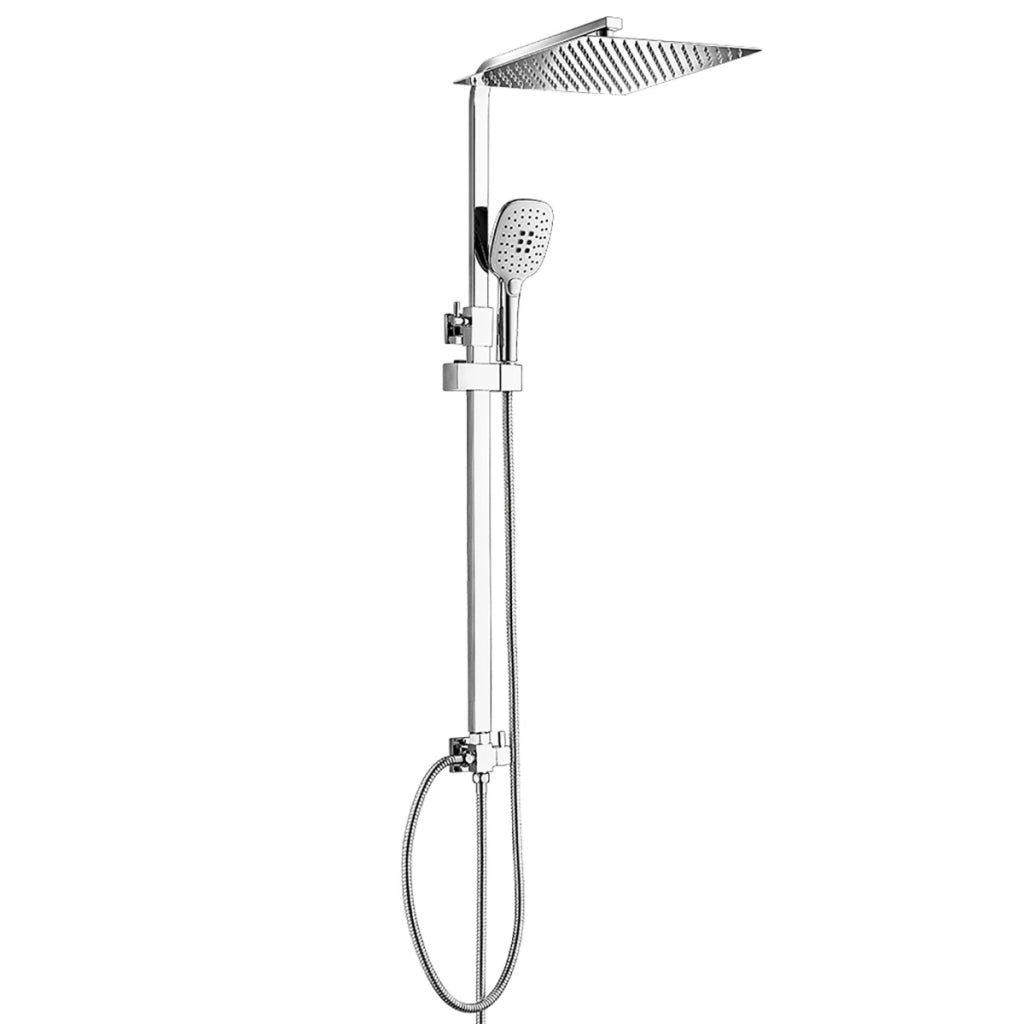 Saliscendi con soffione 20x20 e doccetta in ottone cromato | duge
