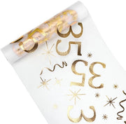 Decorazione per tavola 35° anniversario, tenda per tavola 28 cm x 10 m, decorazione d'oro a rullo, decorazione 35° anniversario uomo donna, tovaglia per tavola con lente d'ingrandimento per 35° anniversario, festa di compleanno, anniversario.