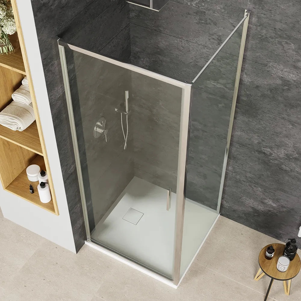 Box doccia slim 70x70cm con porta a battente e parete fissa profili cromati e vetro 6mm trasparente h190| Portofino