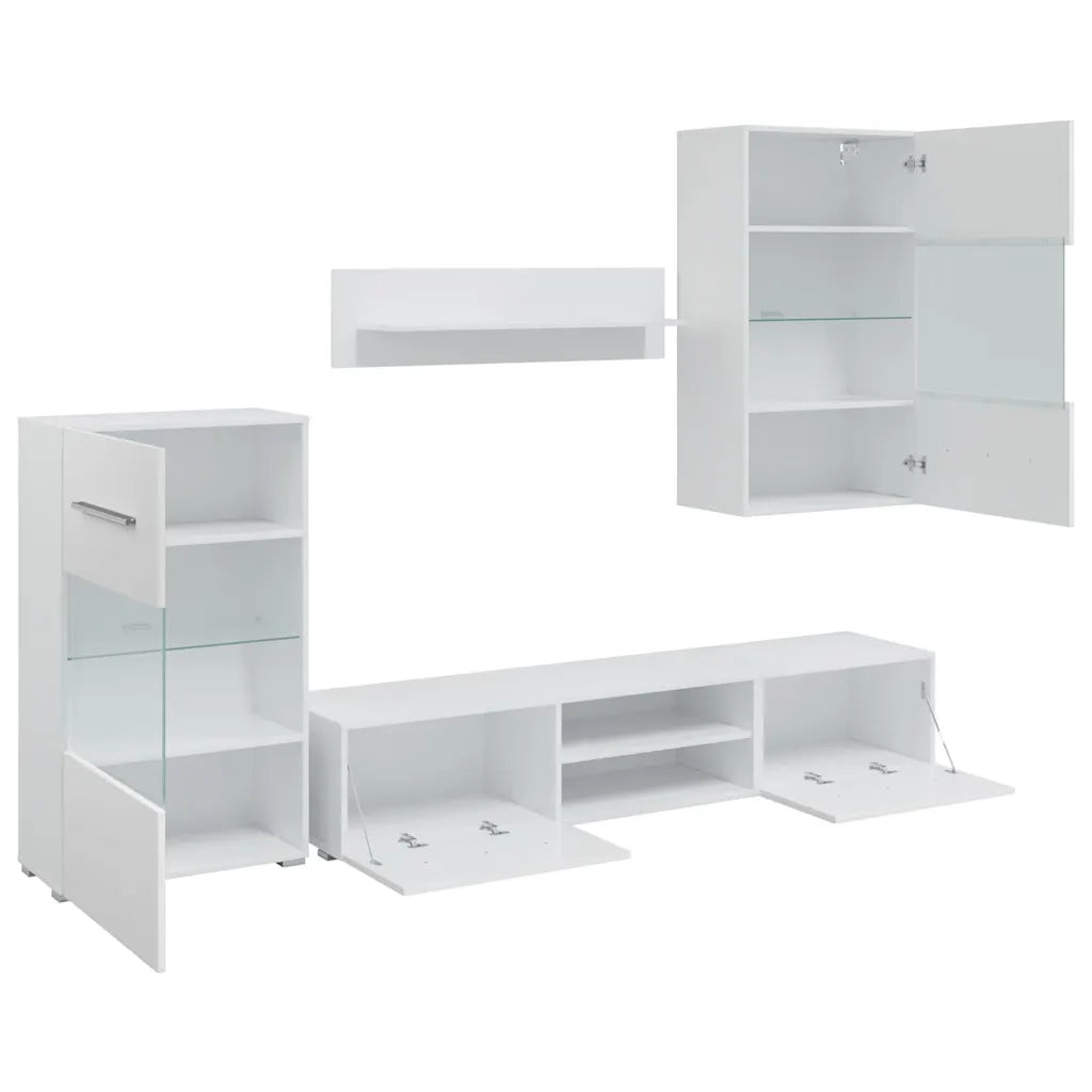 Unità TV 5 pz con Illuminazione a LED Bianco Opaco Truciolato 3324229