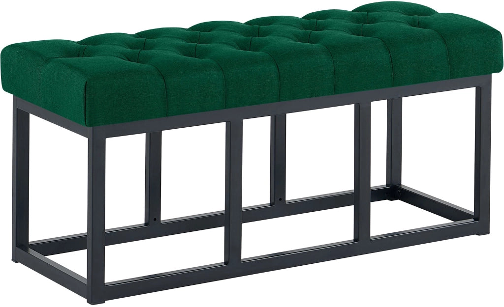 Panca design AMUN in metallo nero opaco e tessuto verde,100 cm