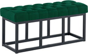 Panca design AMUN in metallo nero opaco e tessuto verde,100 cm