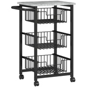 Carrello da Cucina con 3 Cestelli Estraibili e Ruote; con Maniglia; per Cucina o Bar; Legno; 49;5 x 31 x 69 cm; Grigio Chiaro