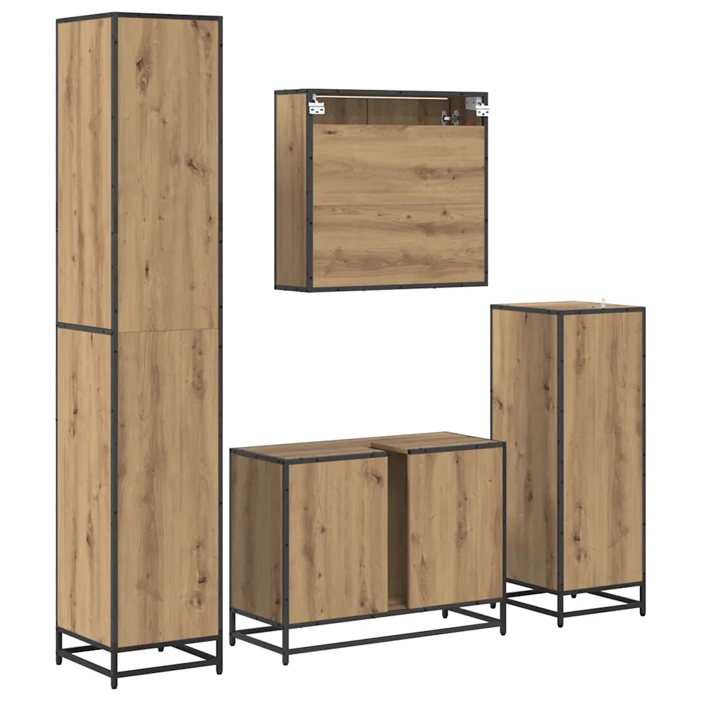 Set di mobili per il bagno con porta 4 pcs Rovere artigianale 3402436