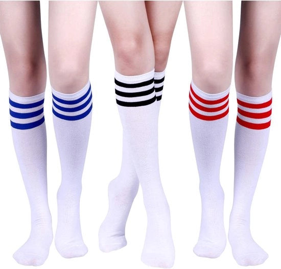 Sokke classiche per donne con tre strisce, calze a compressione, calze a rete, 3 colori - Set di 3