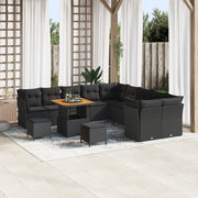 Set Divano da Giardino 13 Pezzi con Cuscini Nero Polyrattan Acacia