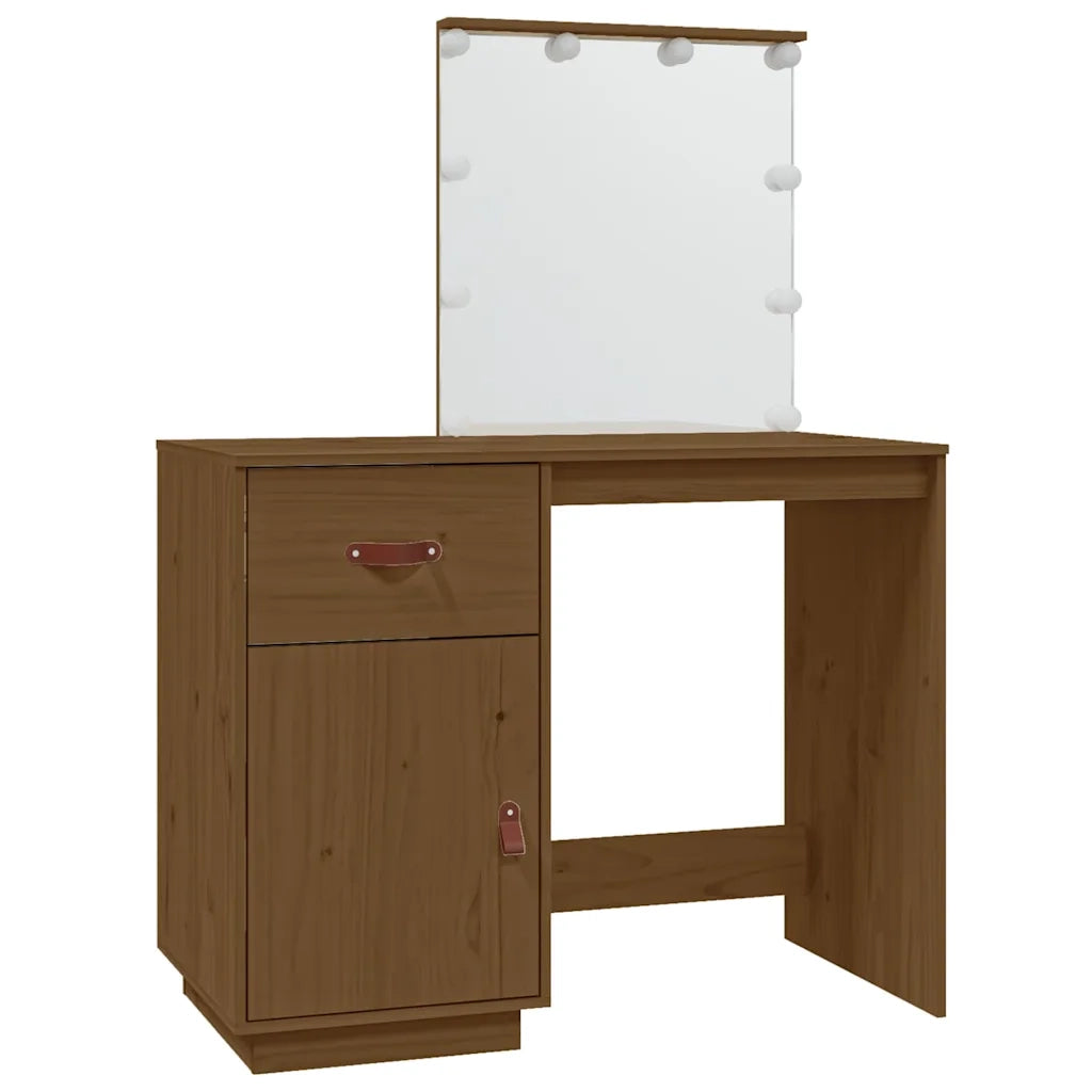 Toeletta | Tavolo da Trucco con LED ambra 95x50x133,5cm in Legno Massello di Pino