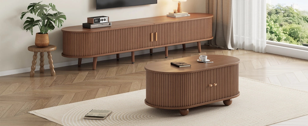 Set mobile tv e tavolino da salotto moderno color noce in MDF