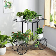 Supporto per piante - 6 Posizioni - Supporto per piante in metallo - Trolley per piante - Trolley in metallo - Classico - Decorativo - Per interni ed esterni - Nero