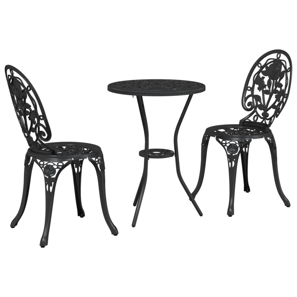Set Bistro da Giardino 3 Pezzi in Alluminio Fuso Nero