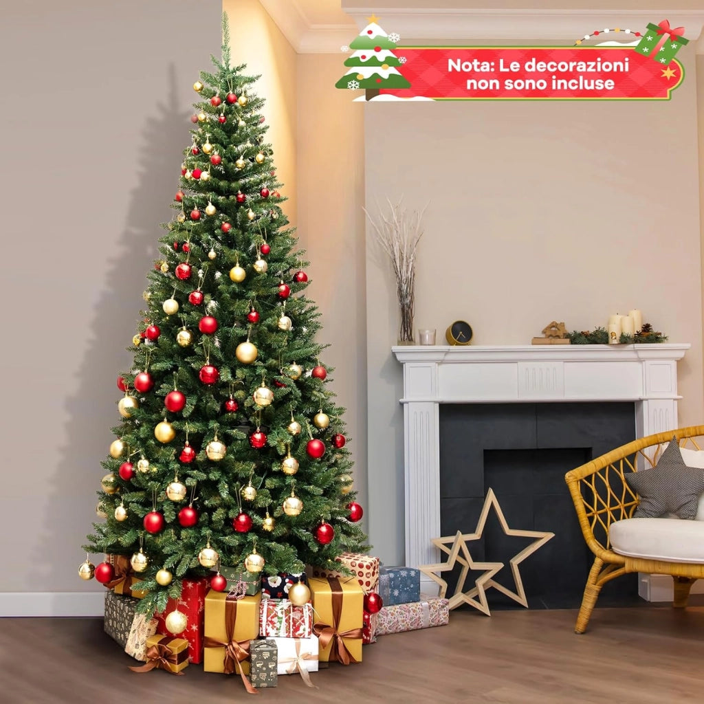 Albero di Natale Artificiale da 240 CM per Angolo, Albero di Natale Pre-illuminato con 360 Luci LED Bianche Calde, 1137 Rami e Supporto in Metallo, Decorazione Festiva Salvaspazio per Casa