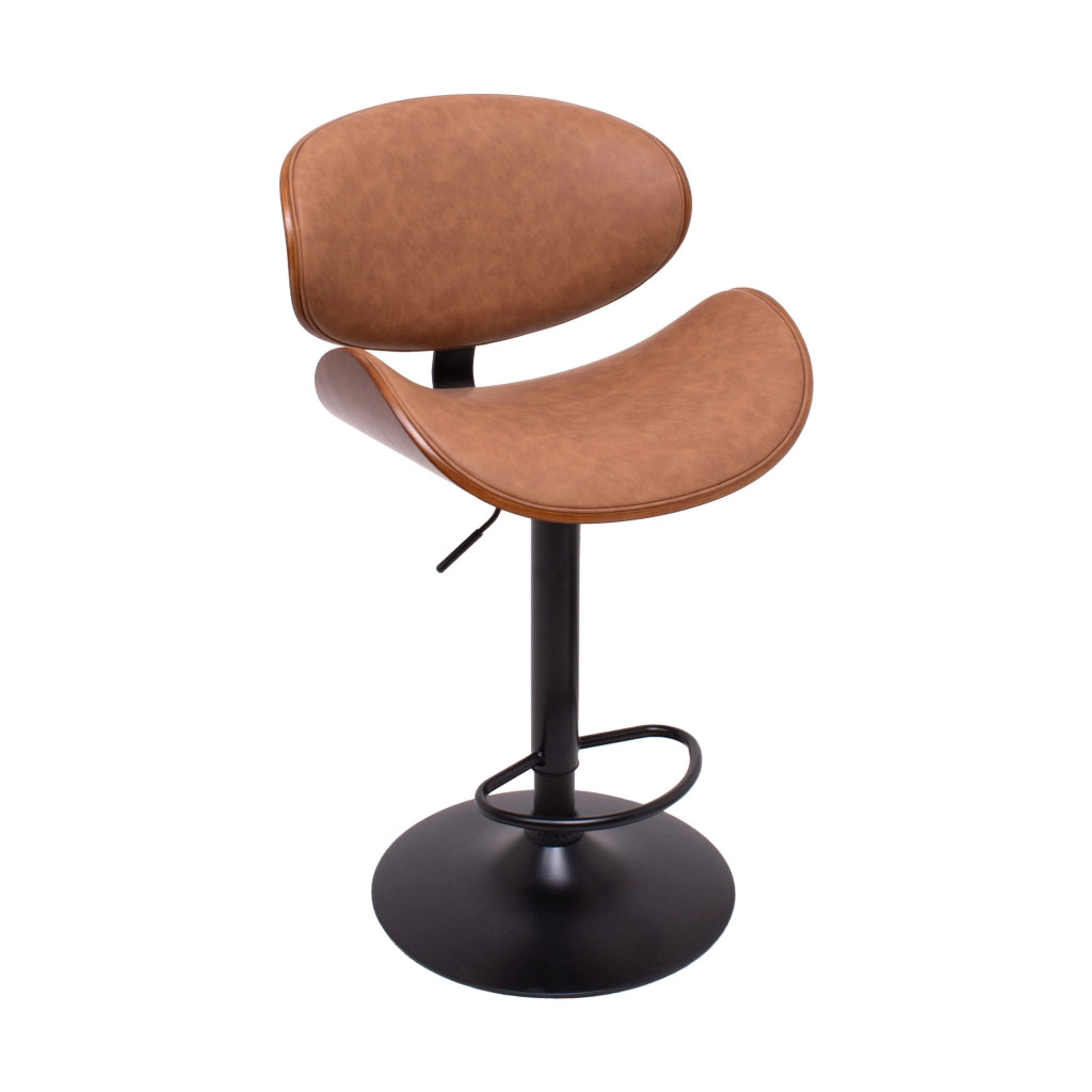 Glasgow - Set 2 Sgabelli Bar imbottiti 52,5x94/115x40 cm in legno Massello e Similpelle Marrone