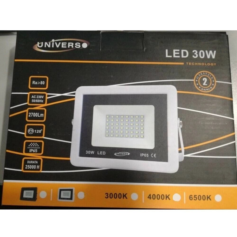 Trade Shop - Faretto Led Esterno Bianco Luce Naturale Calda Fredda 30w Antipioggia F30w-b1 - -bianco Caldo      -