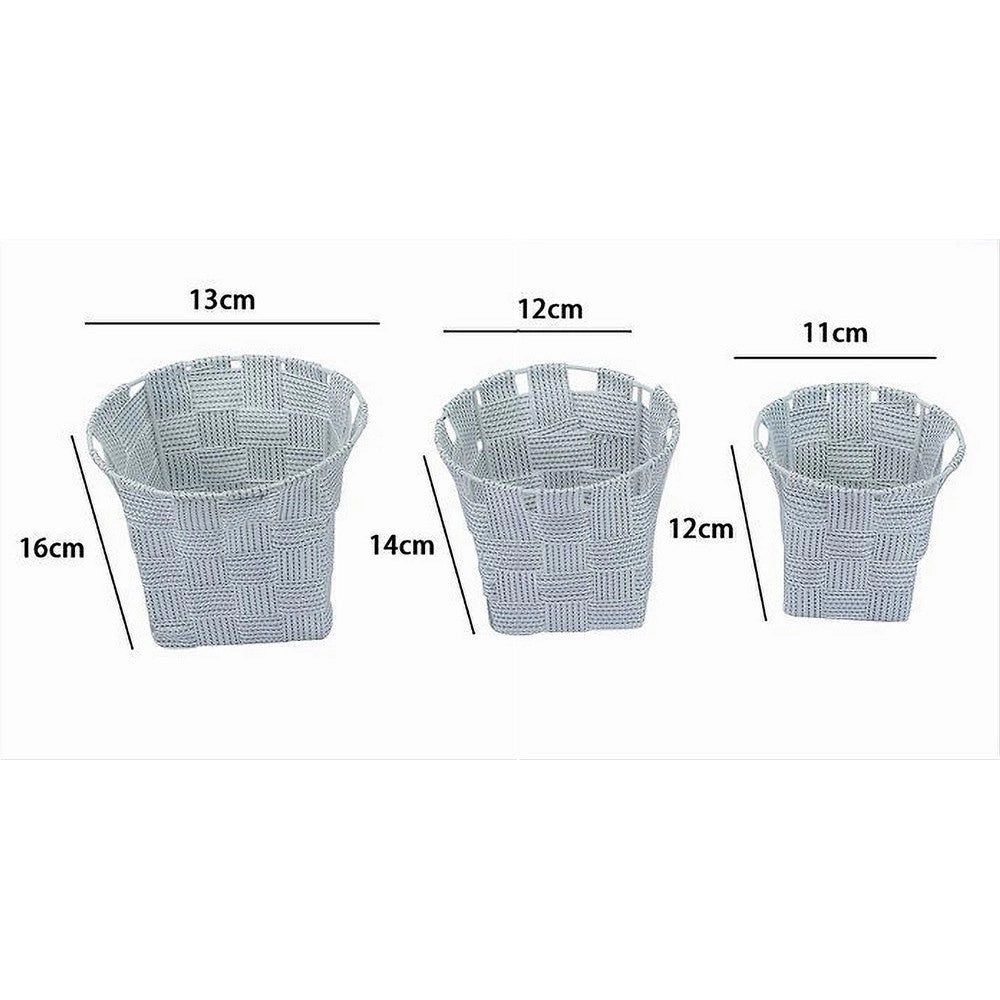 Trade Shop - Set 3 Cestini Tondi Porta Oggetti Tessuto Grigio Chiaro Bagno Casa Cucina 79042 -