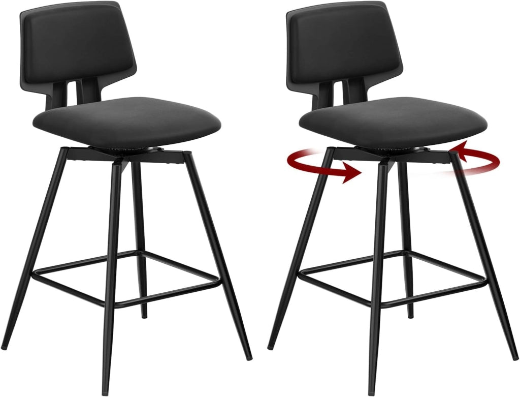 Sgabelli Cucina Set di 2, Sgabelli Bar Girevoli a 360°, con Schienale e Poggiapiedi, in Velluto di Latte, per Cucina, Bar, Soggiorno, Grigio Scuro