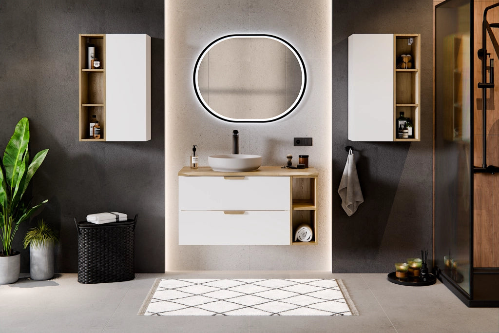 Set mobili bagno 60 cm con piano e lavabo da appoggio Pati Aster White 60 cm