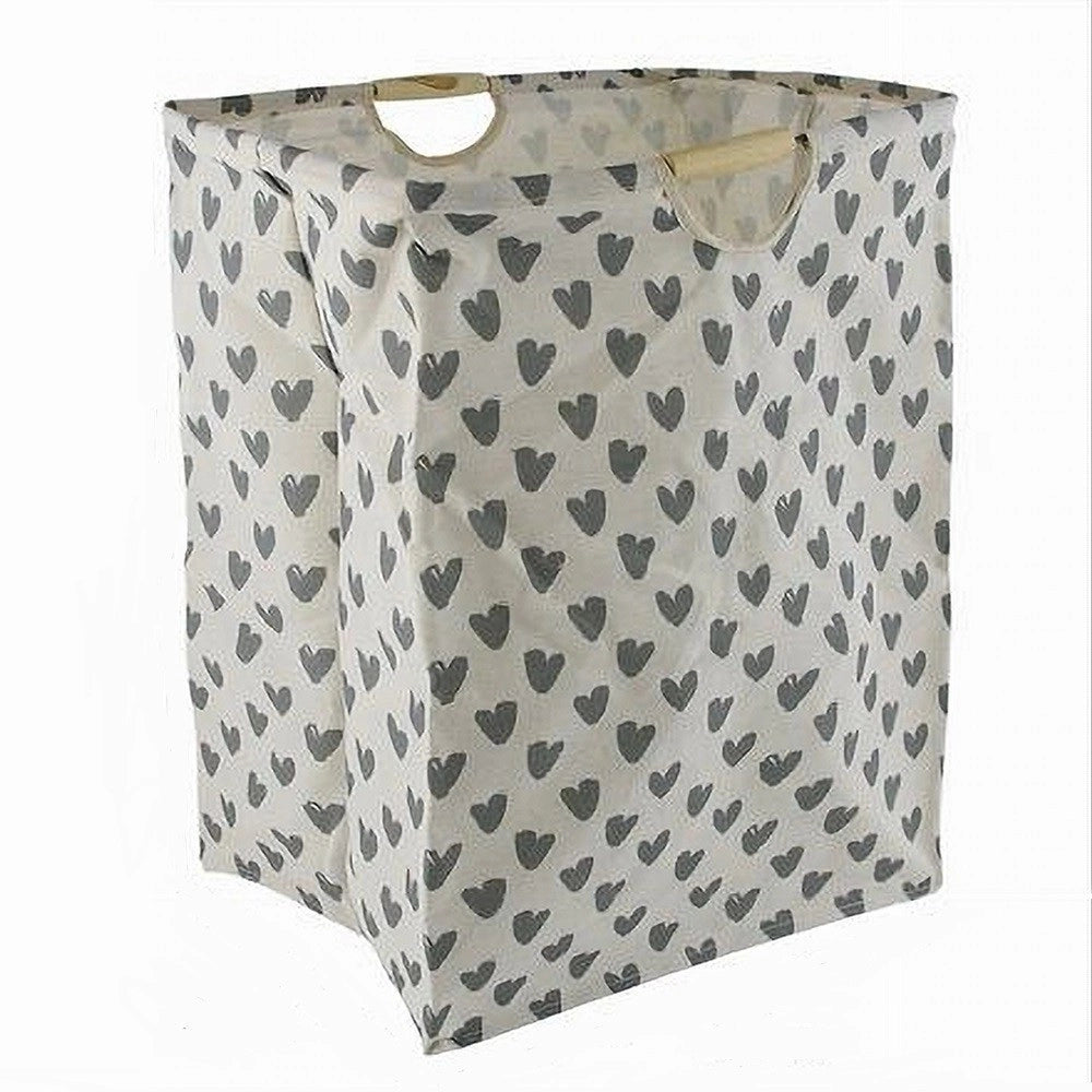 Trade Shop - Cesto Porta Biancheria Cuori Grigi Contenitore Panni Sporchi Richiudibile 10622 -