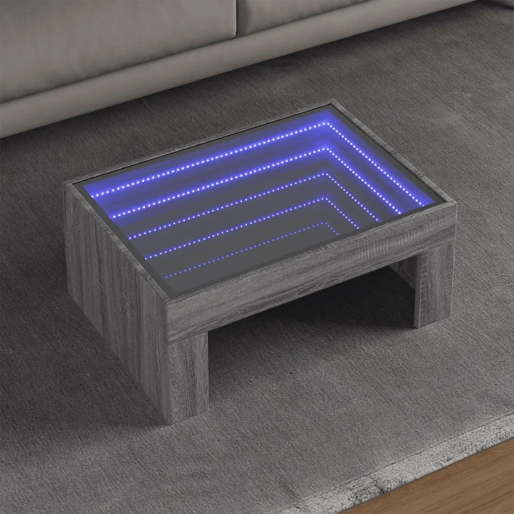 Tavolino da Salotto con LED Infinity-Tavolino da soggiorno Grigio Sonoma 70x50x30 cm