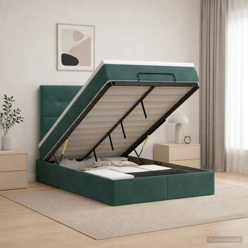 Letto Ottomano con Materasso e LED Verde Scuro 120 x 200 cm 3458298