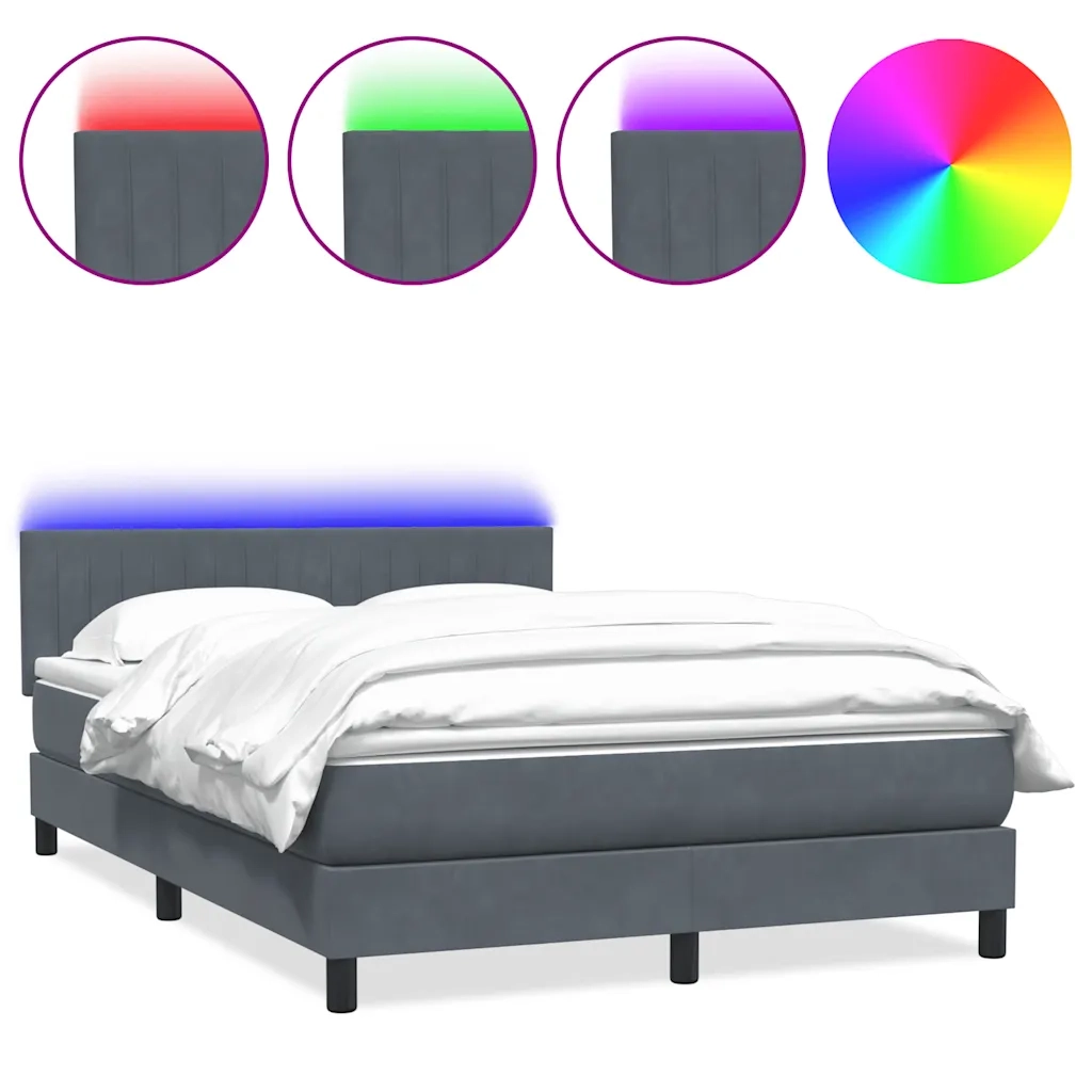 Letto a Molle con Materasso e LED Grigio Scuro 160x210 cm Velluto 3317080