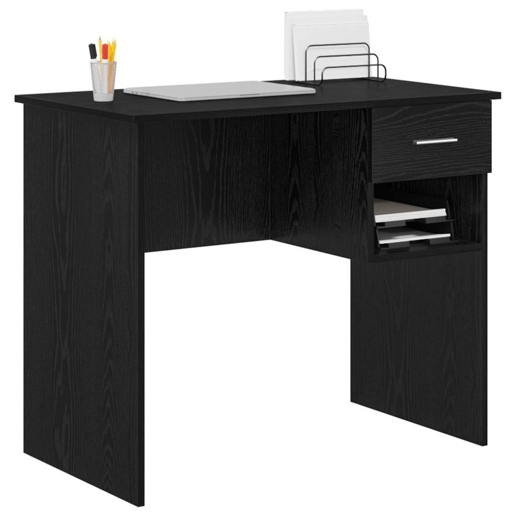 Scrivania con Ripostiglio Rovere Nero 90x49.5x75 cm Legno ingegnerizzato