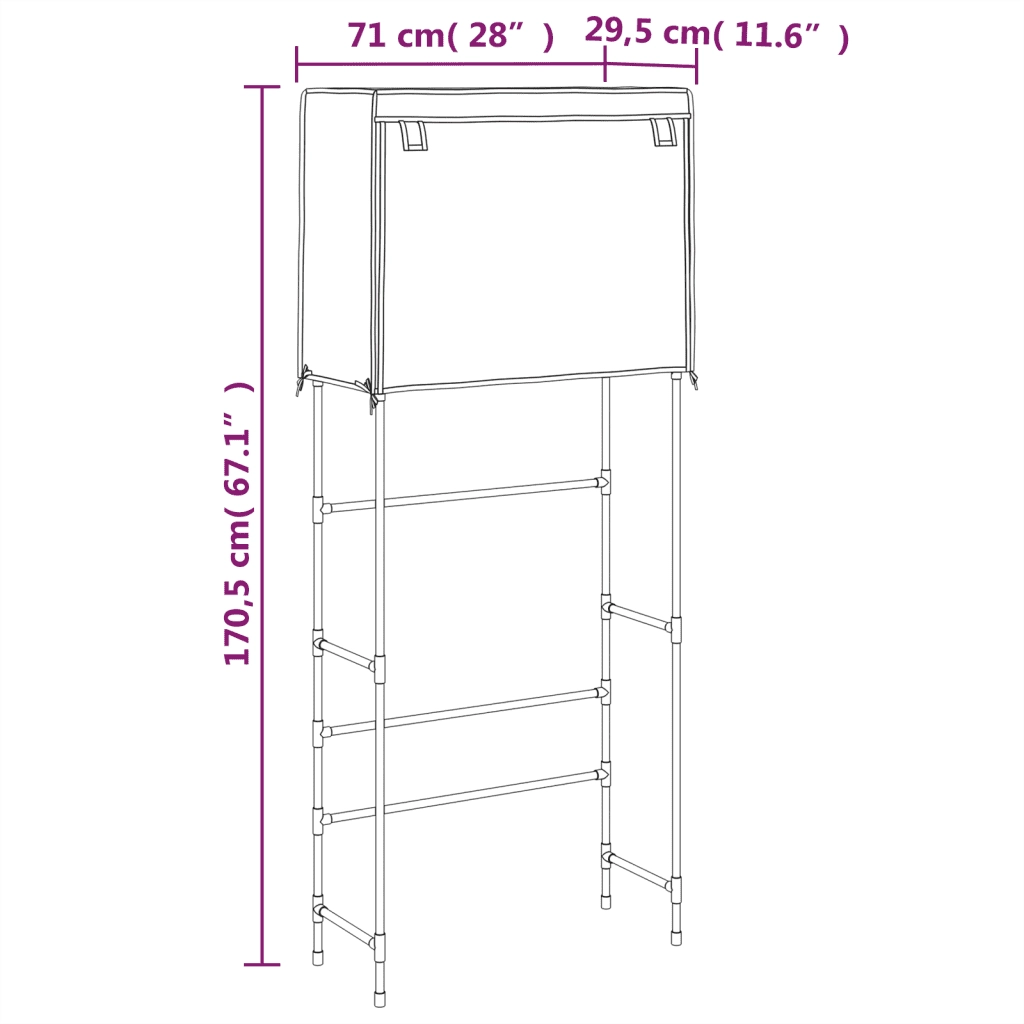 Rastrelliera per Lavatrice 2 Livelli Nera 71x29,5x170,5cm Ferro 343135