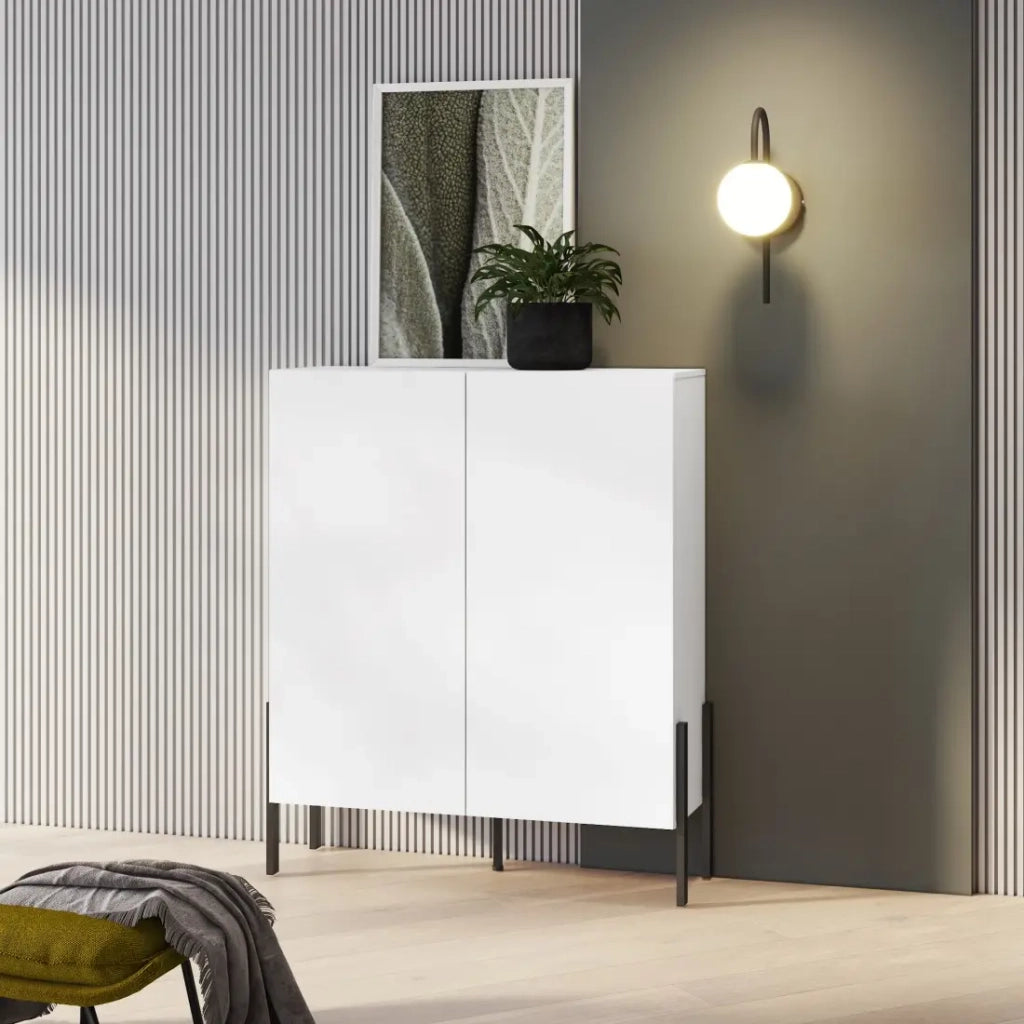 Armadio SALMA 2 porte Push-to-Open – Bianco super opaco & nero opaco.
