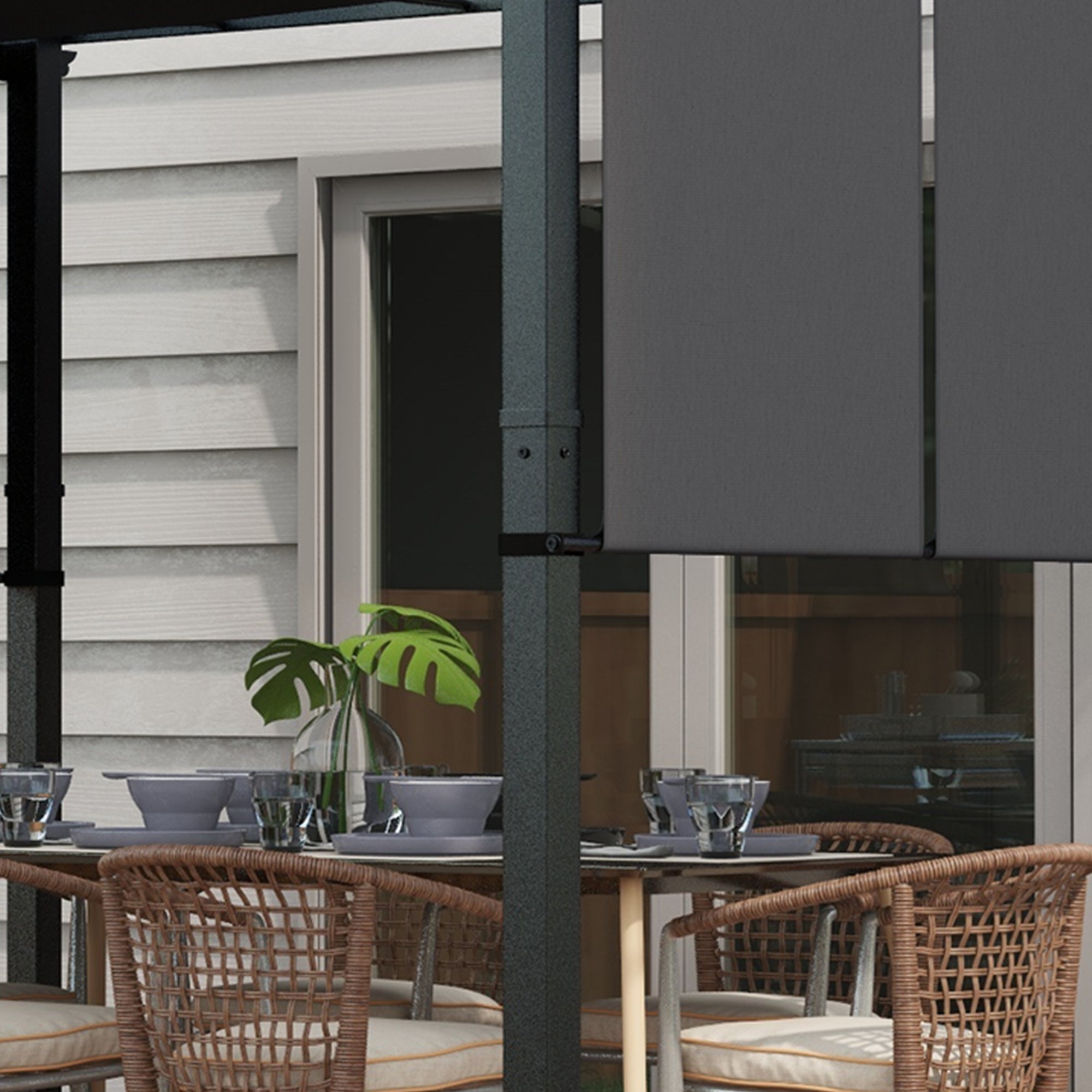 Gazebo Pergola 3x3.5 m con 3 Tettucci Regolabili in Acciaio e Poliestere Anti UV Grigio